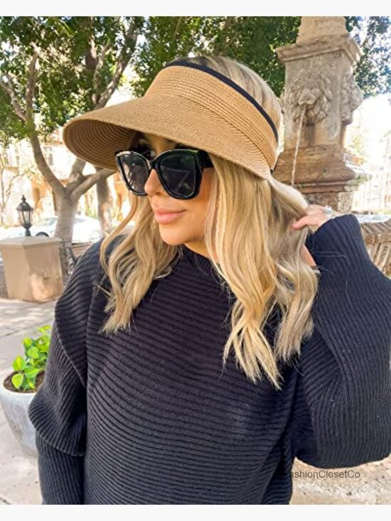 Straw Sun Visor Hat with UPF 80+ Protection, Packable & Adjustable for Travel